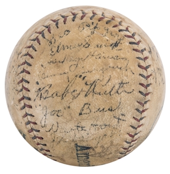 1923 New York Yankees (First World Championship) Team Signed OAL Johnson Baseball With 24 Sigs Incl. BOLD BABE RUTH, Huggins, Hoyt, Pennock & Pipp (JSA)